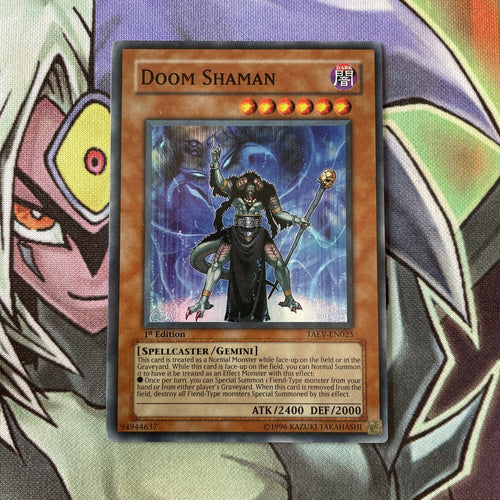 TAEV-EN025 Doom Shaman Super Rare 1st Edition NM Yugioh Card