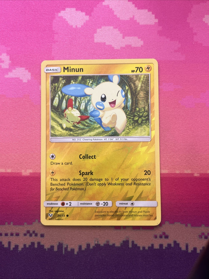 Pokemon Card Minun Shining Legends Reverse Holo 34/73 Near Mint