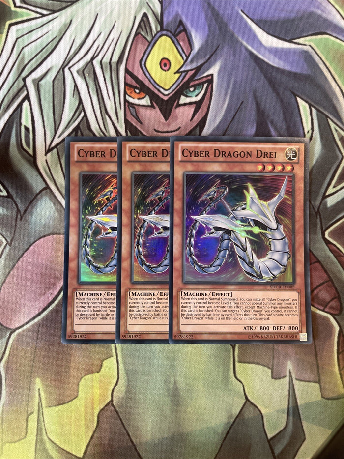 SDCR-EN002 x3 Cyber Dragon Drei Suepr Rare Excellent Condition Yugioh