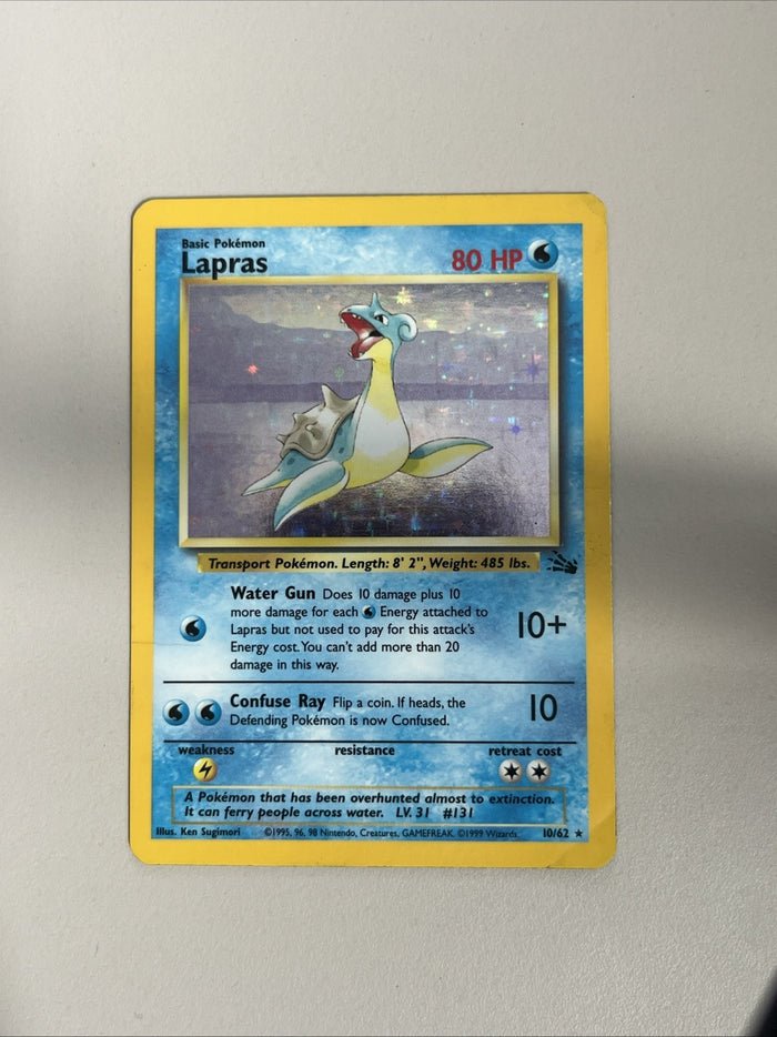 Pokemon Card Lapras Fossil Holo Rare 10/62 Moderately Played