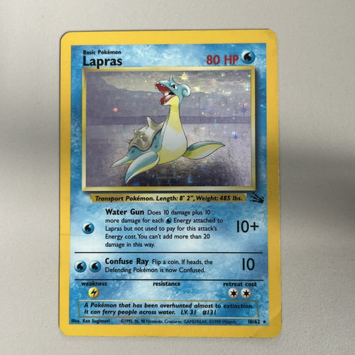 Pokemon Card Lapras Fossil Holo Rare 10/62 Moderately Played