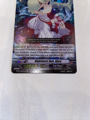 Card Fight Vanguard Nightmare Doll, Alice BT03/003EN RRR Pale Moon (back)