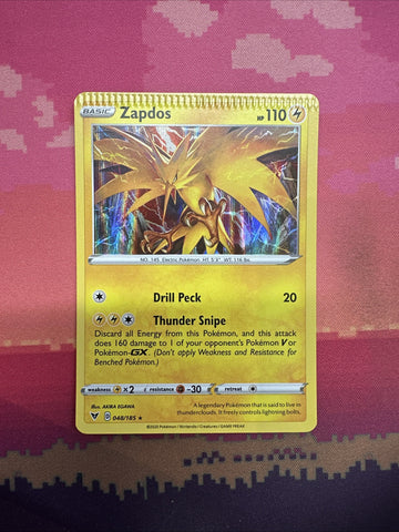 Pokemon Card Zapdos CRIMPED Misprint Vivid Voltage Holo Rare 048/185 Near Mint