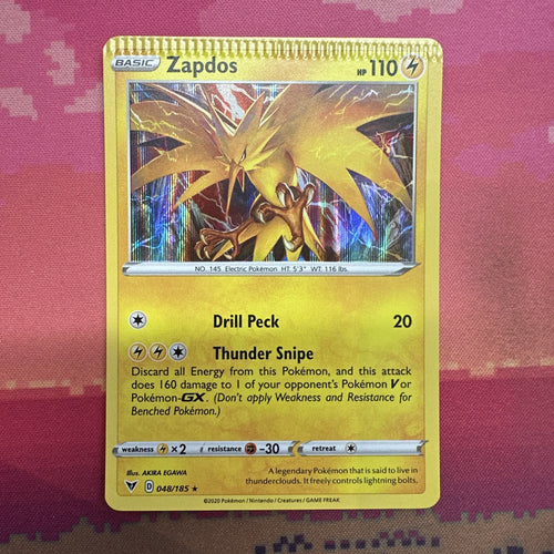 Pokemon Card Zapdos CRIMPED Misprint Vivid Voltage Holo Rare 048/185 Near Mint