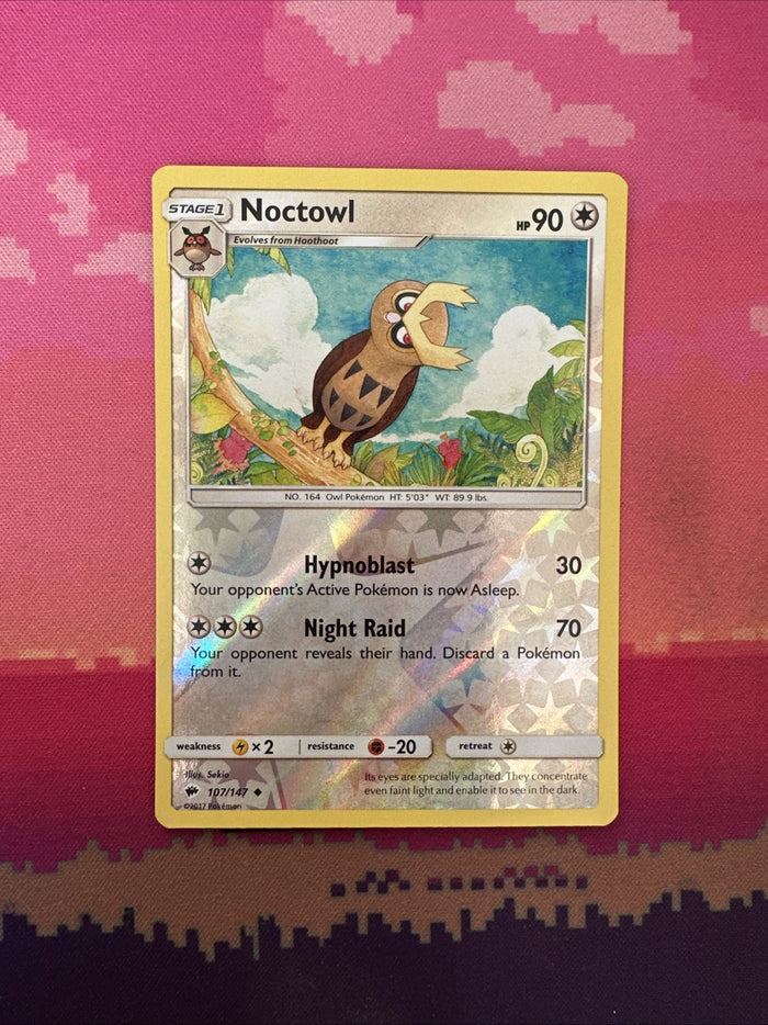 Pokemon Card Noctowl Burning Shadows Reverse Holo 107/147 Near Mint