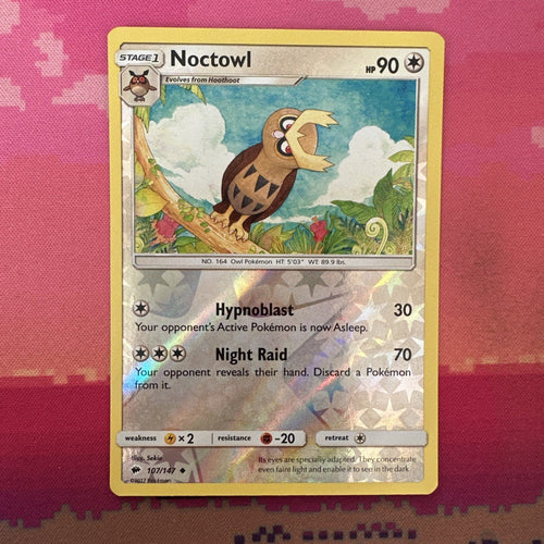 Pokemon Card Noctowl Burning Shadows Reverse Holo 107/147 Near Mint