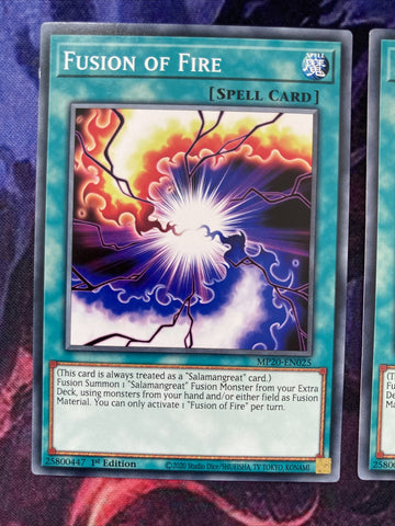 MP20-EN025 3 x Fusion of Fire 1st Edition YuGiOh NEW (back)