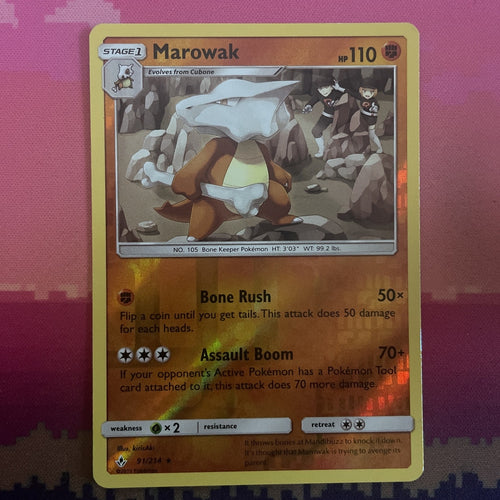 Pokemon Card Marowak Unbroken Bonds Reverse Holo Rare 91/214 Near Mint