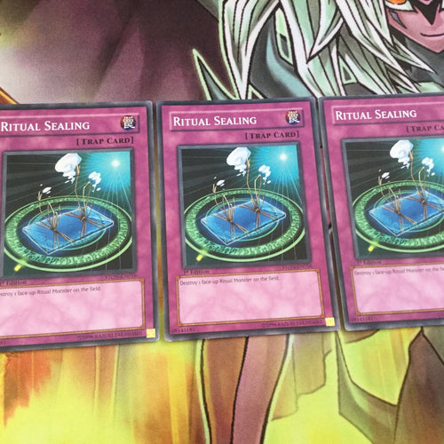 ston-en056 YUGIOH 3 x Ritual Sealing Mixed Editions Near Mint/Excellent Common