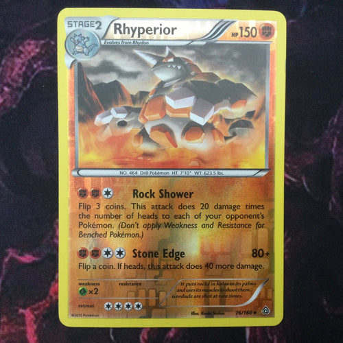 Pokemon Card Rhyperior Primal Clash Reverse Holo Rare 76/160 Near Mint