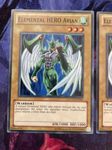 LCGX-EN001 x3 Elemental HERO Avian Common UNL Edition Mint Set YuGiOh (back)