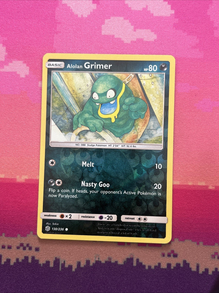 Pokemon Card Alolan Grimer Cosmic Eclipse Reverse Holo 130/236 Near Mint