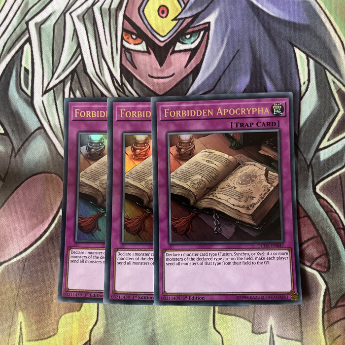 DUDE-EN047 x3 Forbidden Apocrypha Ultra Rare Excellent Condition Yugioh