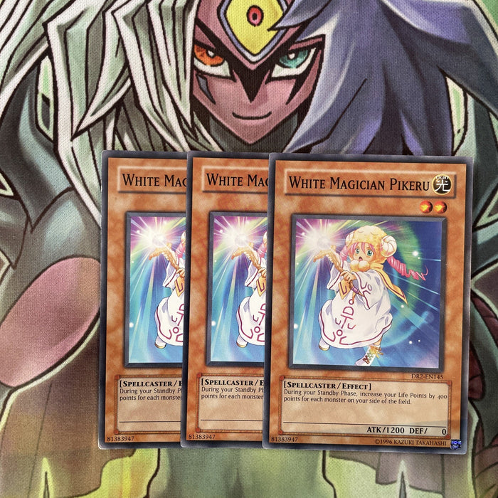 DR2-EN145 x3 White Magician Pikeru Common Excellent Condition Yugioh