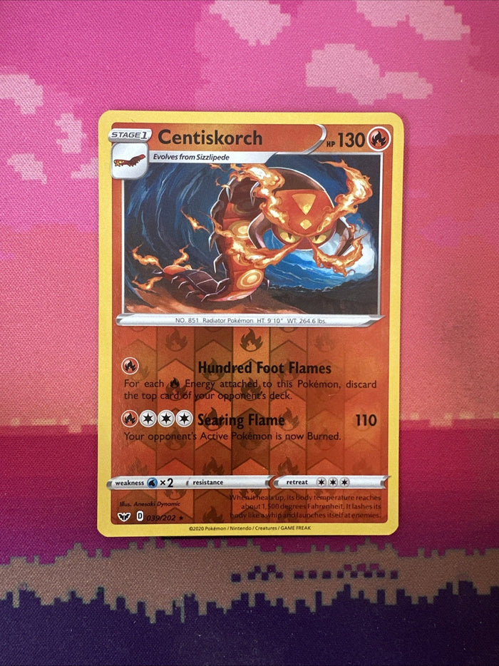 Pokemon Card Centiskorch Sword & Shield Reverse Holo Rare 039/202 NM