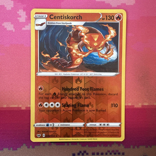 Pokemon Card Centiskorch Sword & Shield Reverse Holo Rare 039/202 NM