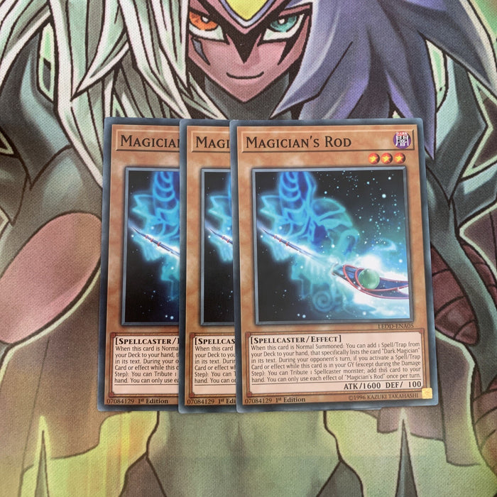 LEDD-ENA05 x3 Magician's Rod Common Excellent Condition Yugioh
