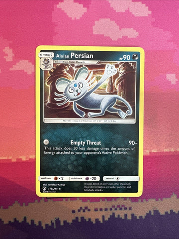 Pokemon Card Alolan Persian Lost Thunder Rare 119/214 Near Mint