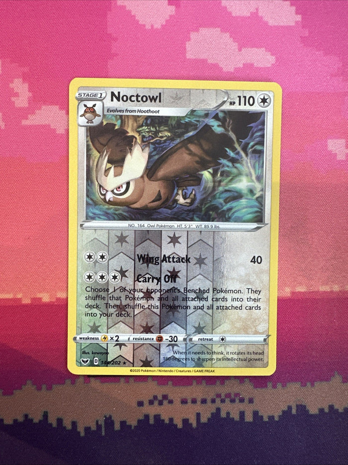 Pokemon Card Noctowl Sword & Shield Reverse Holo Rare 144/202 Near Mint