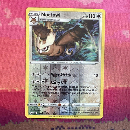 Pokemon Card Noctowl Sword & Shield Reverse Holo Rare 144/202 Near Mint
