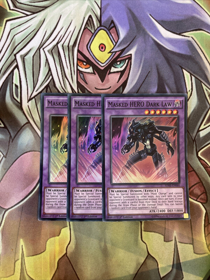 SDHS-EN044 x3 Masked HERO Dark Law Super Rare Excellent Condition Yugioh