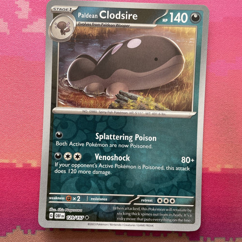 Pokemon Card Paldean Clodsire Obsidian Flames Reverse Holo 129/197 Near Mint