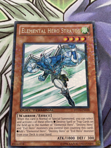 DT03-EN058 Yugioh Elemental Hero Stratos Near Mint Duel Terminal edition card (back)