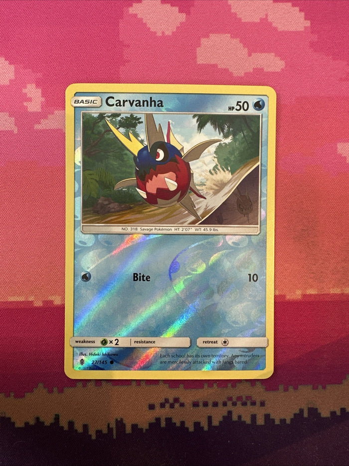 Pokemon Card Carvanha Guardians Rising Reverse Holo 27/145 Near Mint