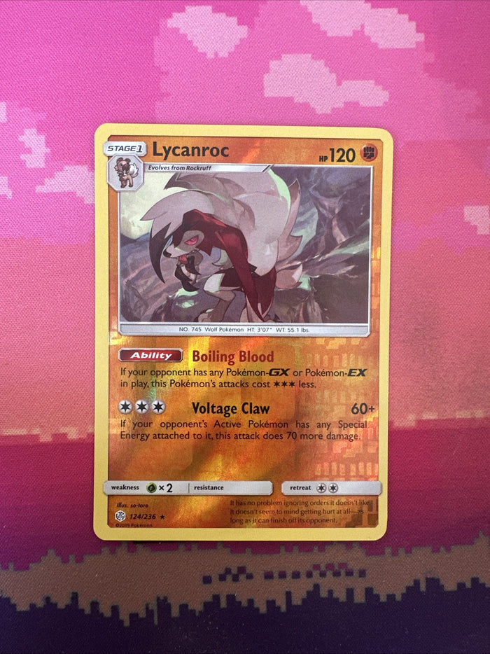 Pokemon Card Lycanroc Cosmic Eclipse Reverse Holo Rare 124/236 NM