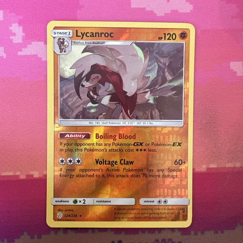 Pokemon Card Lycanroc Cosmic Eclipse Reverse Holo Rare 124/236 NM