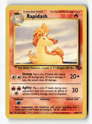 Pokemon Card Rapidash Unlimited LP Jungle 44/64