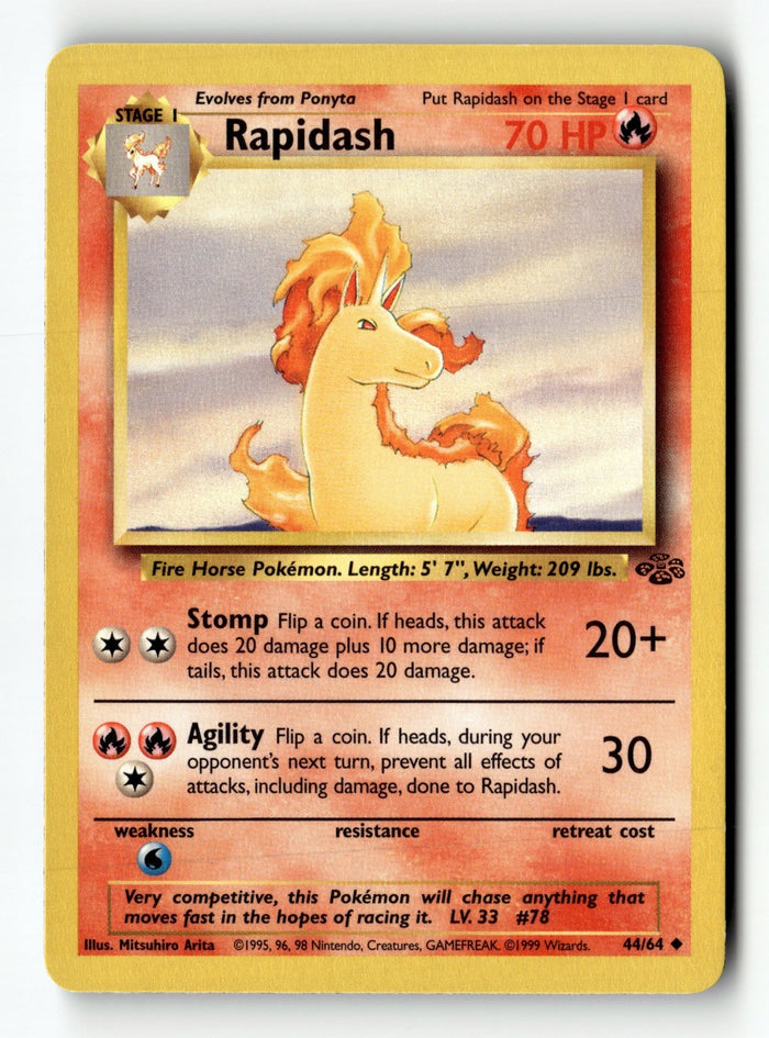Pokemon Card Rapidash Unlimited LP Jungle 44/64