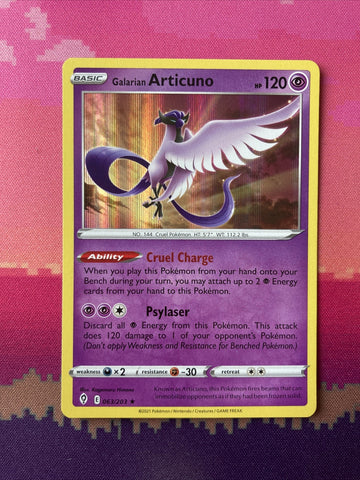 Pokemon Card Galarian Articuno Evolving Skies Holo Rare 063/203 Near Mint