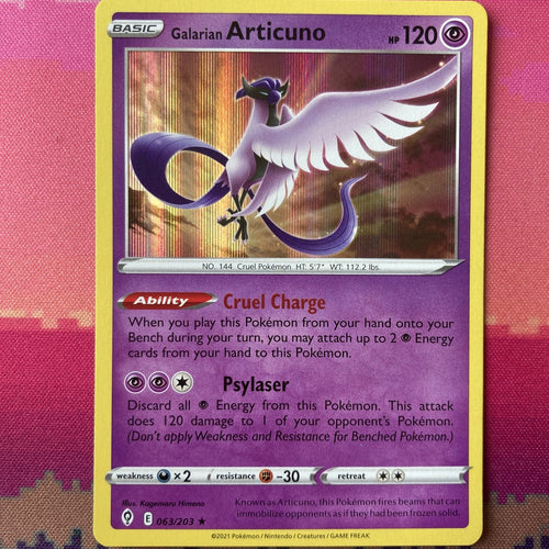 Pokemon Card Galarian Articuno Evolving Skies Holo Rare 063/203 Near Mint