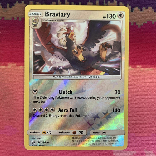 Pokemon Card Braviary Cosmic Eclipse Reverse Holo Rare 178/236 NM