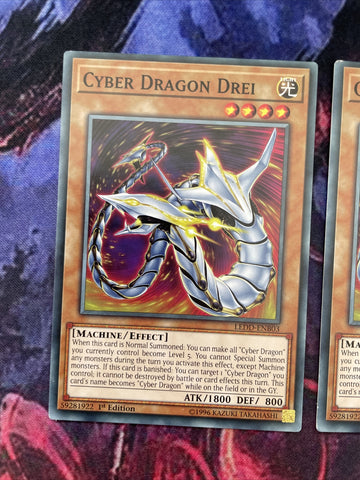 LEDD-ENB03 Yugioh 3x Cyber Dragon Drei 1st Edition (NM) (back)