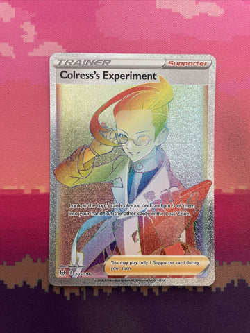 Pokemon Card Colress's Experiment 205/196 Rainbow Rare Lost Origin NM