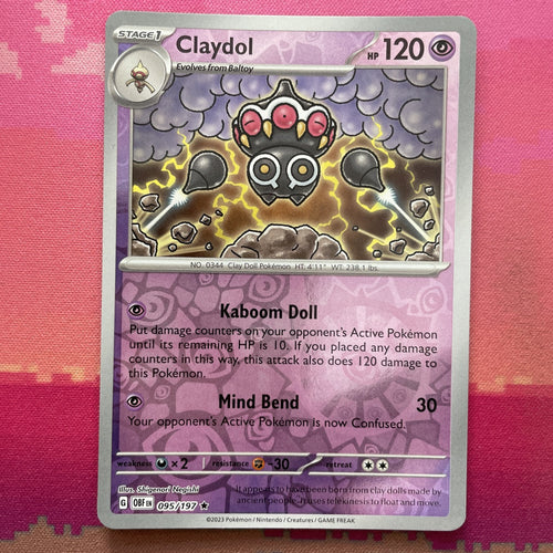Pokemon Card Claydol Obsidian Flames Reverse Holo 095/197 Near Mint