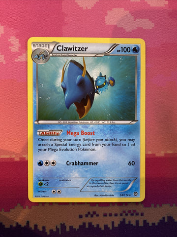 Pokemon Card Clawitzer Steam Siege Rare 34/114  Near Mint