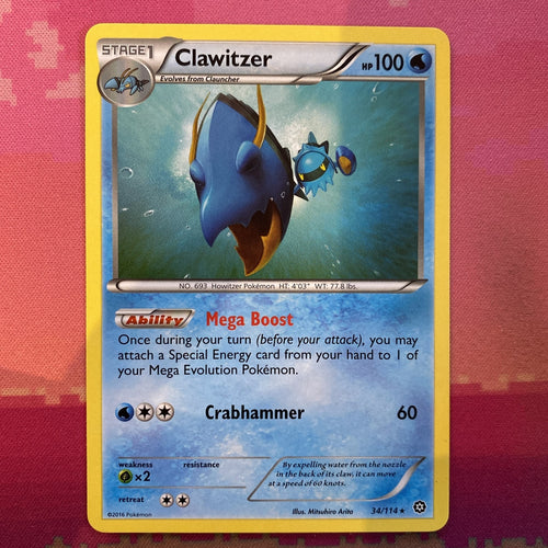 Pokemon Card Clawitzer Steam Siege Rare 34/114  Near Mint