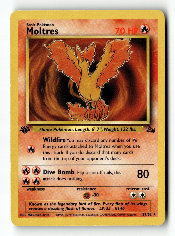 Pokemon Card Moltres (27) 1st Edition LP Fossil 27/62