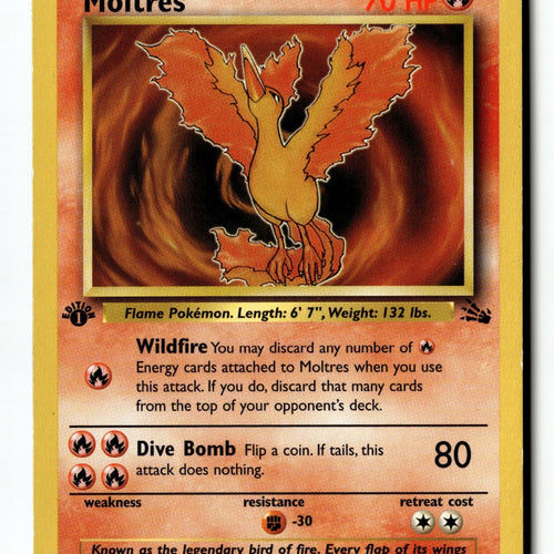 Pokemon Card Moltres (27) 1st Edition LP Fossil 27/62