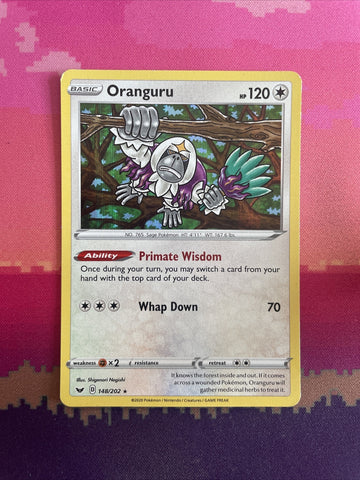 Pokemon Card Oranguru Sword & Shield Holo Rare 148/202 Near Mint