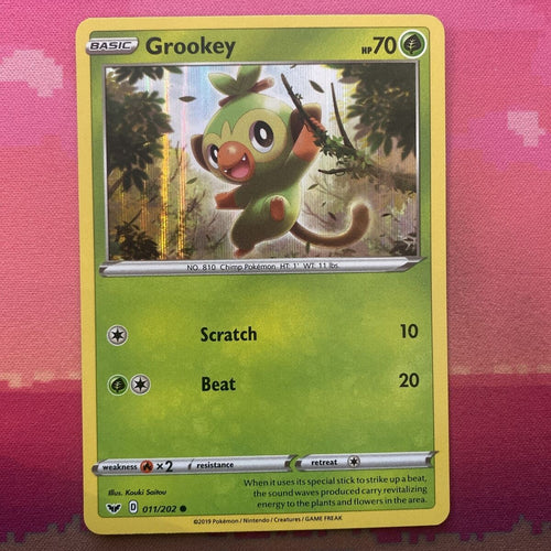 Pokemon Card Grookey Sword & Shield Holo 011/202 Near Mint