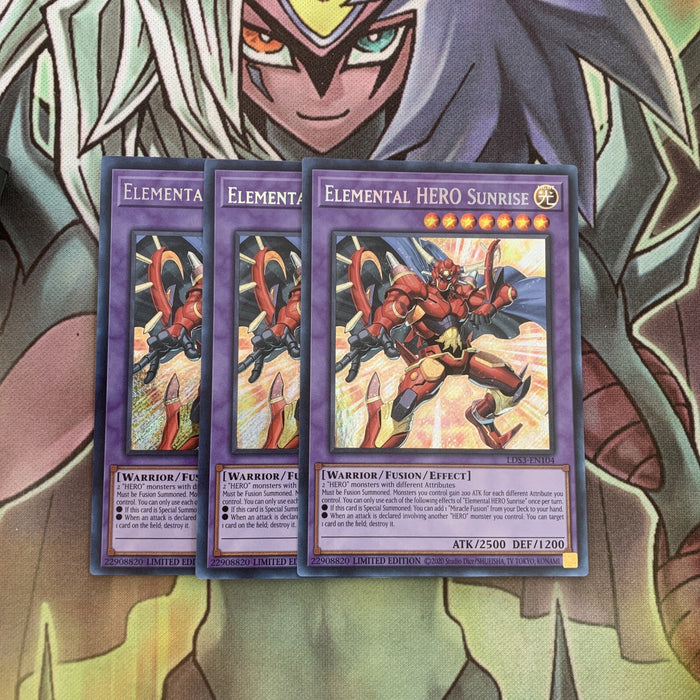 LDS3-EN104 x3 Elemental HERO Sunrise Secret Rare Excellent Condition Yugioh