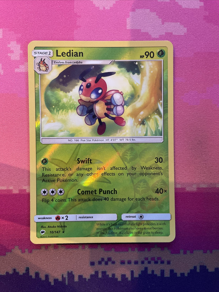 Pokemon Card Ledian Burning Shadows Reverse Holo Rare 10/147 Near Mint