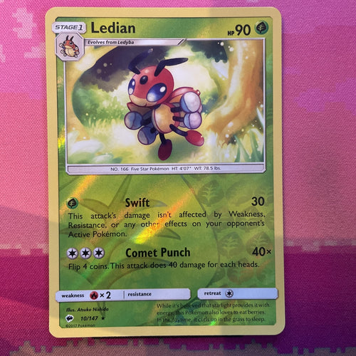 Pokemon Card Ledian Burning Shadows Reverse Holo Rare 10/147 Near Mint