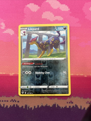 Pokemon Card Liepard Darkness Ablaze Reverse Holo Rare 107/189 Near Mint