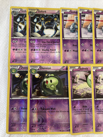 Golurk, Golett, Duosion,  Solosis Plasma Blast Reverse Psychic Pokemon 11 Cards (back)
