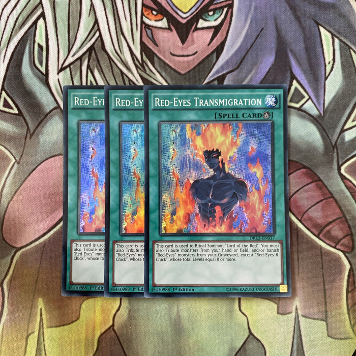 DRL2-EN017 x3 Red-Eyes Transmigration Super Rare Excellent Condition Yugioh
